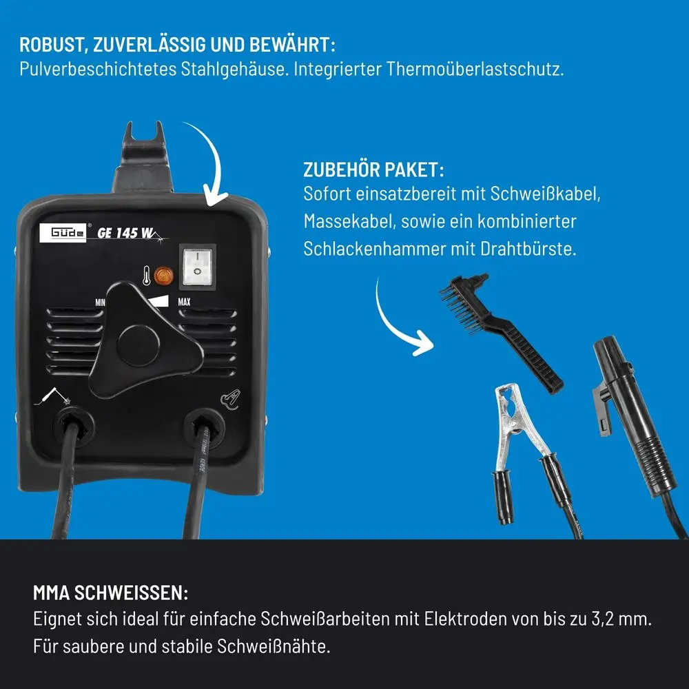 Güde Elektrodenschweißgerät » GE 145 W « inkl. Hammer und Bürste