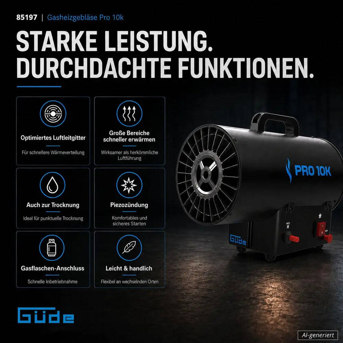 Güde Gasheizgebläse » Pro 10k « 10 kW, 580 m³/h, 700 mbar