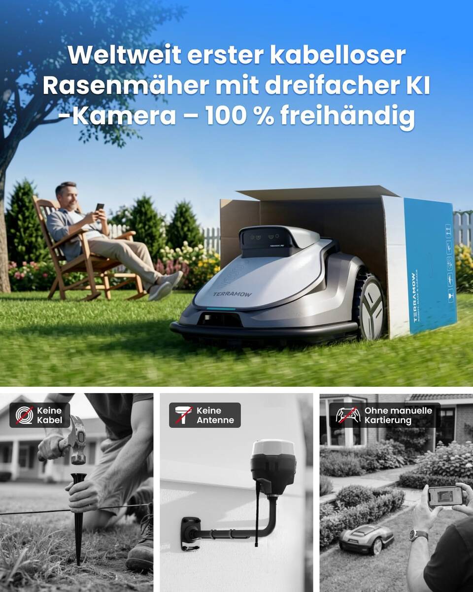 TerraMow Mähroboter » V600 « 2.0 KI-Navigation, Dreifach KI-Kamera
