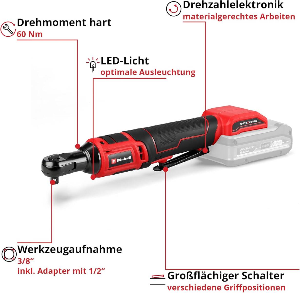 Einhell Akku-Ratschenschrauber » TE-RW 18/60 Li-Solo « 60 Nm, Softgrip