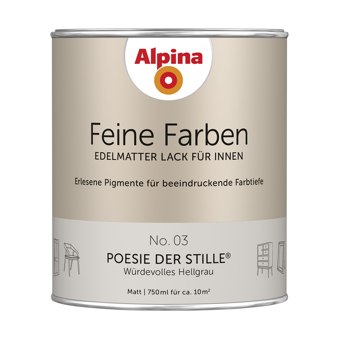 Alpina Feine Farben Lack » Poesie der Stille « Hellgrau, 750 ml