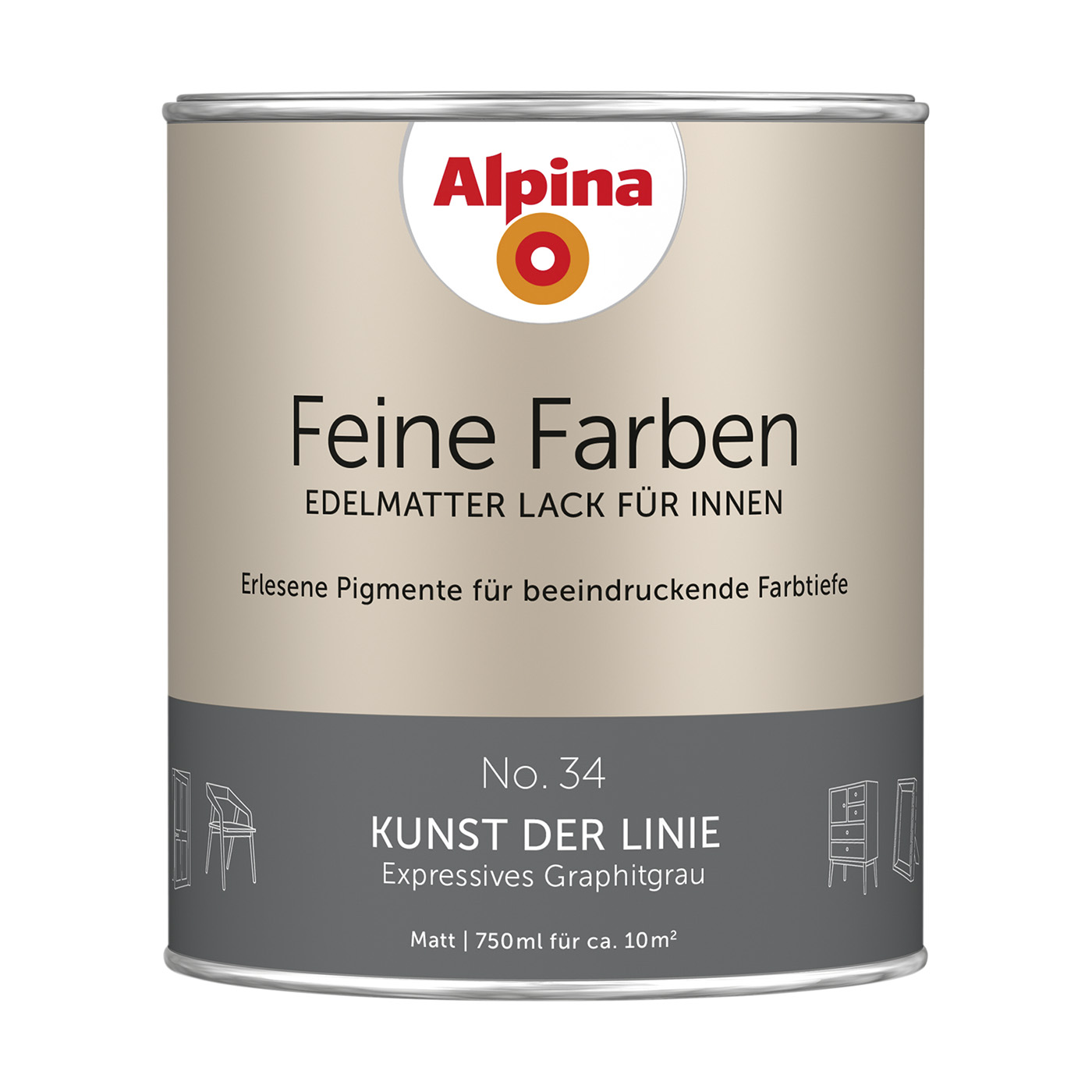Alpina Feine Farben Lack » Kunst der Linie « Graphitgrau, 750 ml